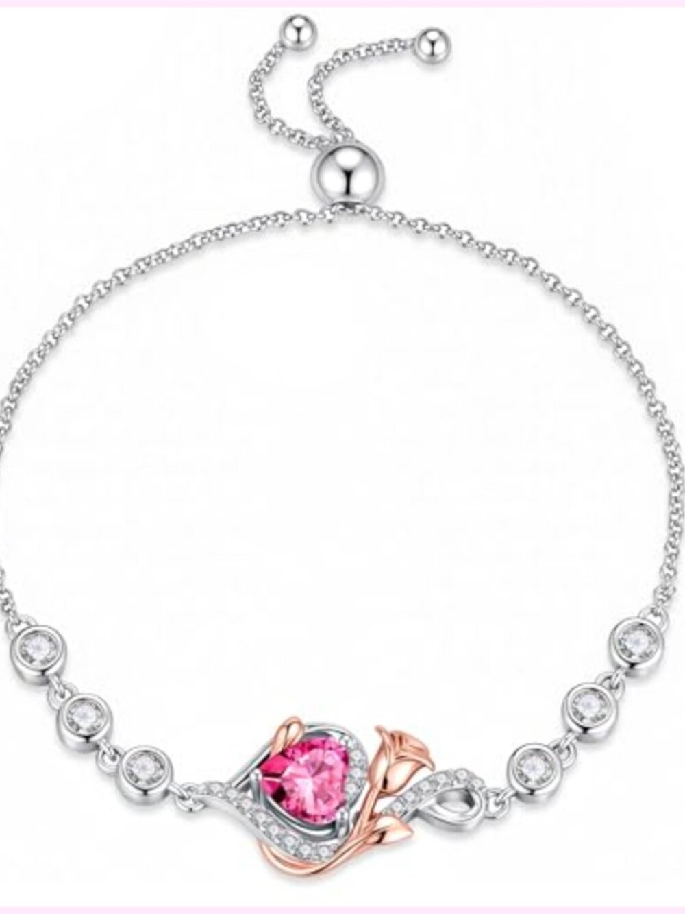 Adjustable 925 Sterling Silver Heart Birthstone Bracelet for Women -